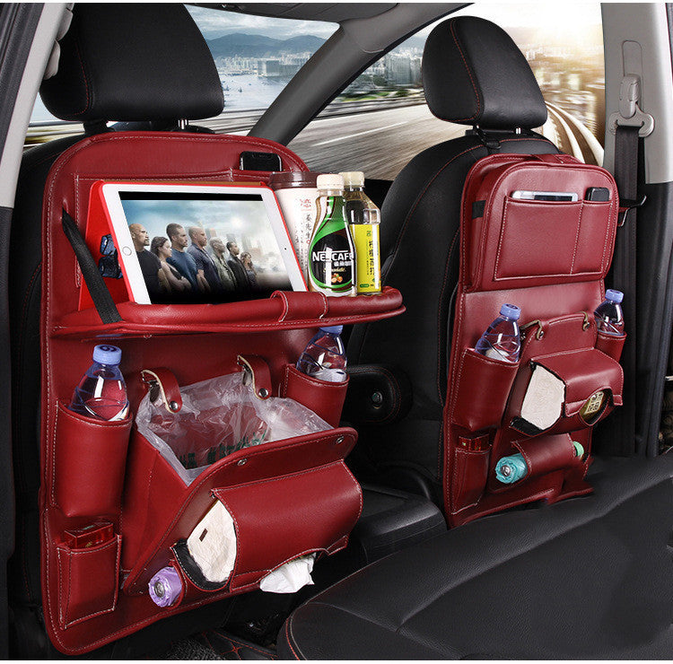 Leather Car Storage Bag Multifunction Seat Back Tray Hanging Bag Waterproof Car Organizer
