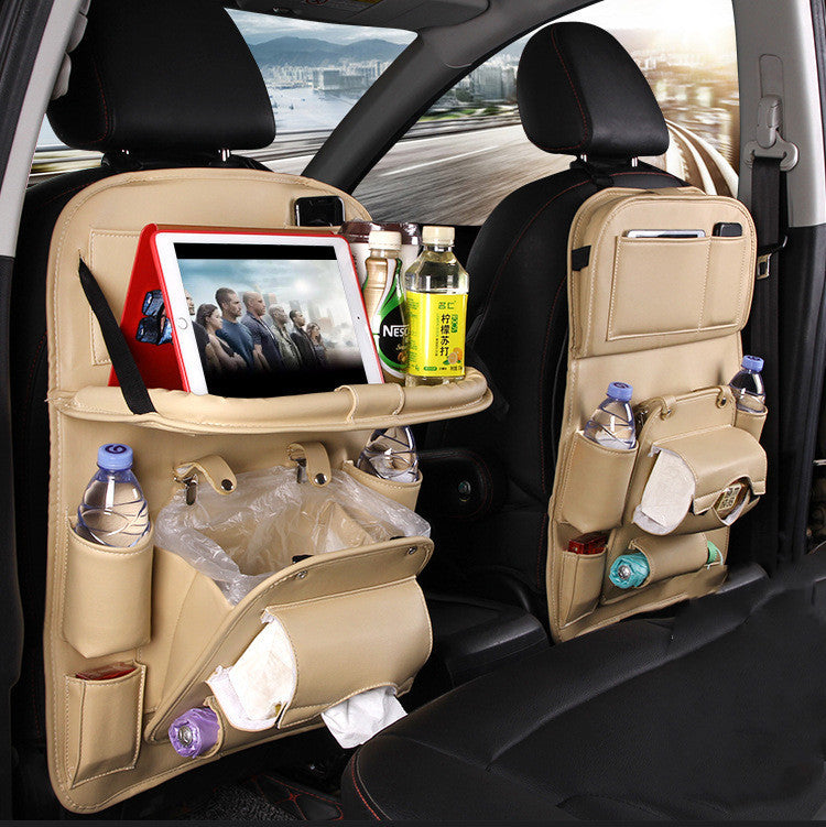Leather Car Storage Bag Multifunction Seat Back Tray Hanging Bag Waterproof Car Organizer