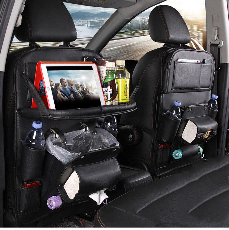 Leather Car Storage Bag Multifunction Seat Back Tray Hanging Bag Waterproof Car Organizer