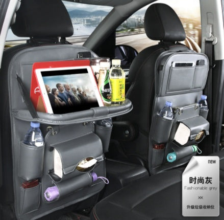 Leather Car Storage Bag Multifunction Seat Back Tray Hanging Bag Waterproof Car Organizer