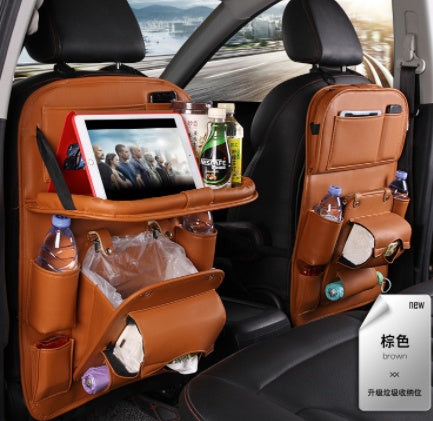Leather Car Storage Bag Multifunction Seat Back Tray Hanging Bag Waterproof Car Organizer