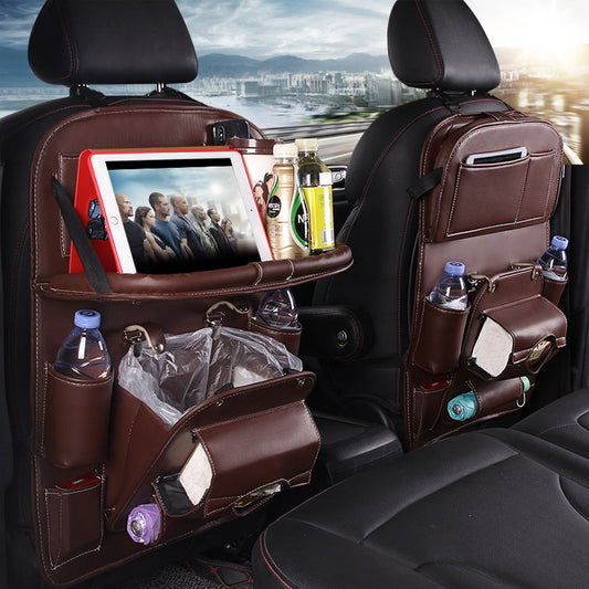 Leather Car Storage Bag Multifunction Seat Back Tray Hanging Bag Waterproof Car Organizer