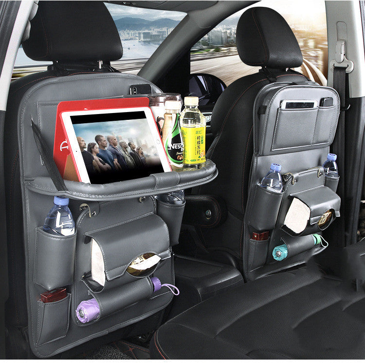 Leather Car Storage Bag Multifunction Seat Back Tray Hanging Bag Waterproof Car Organizer